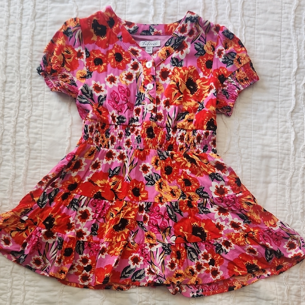 Zara Kids Floral Pink and Red Casual Dress